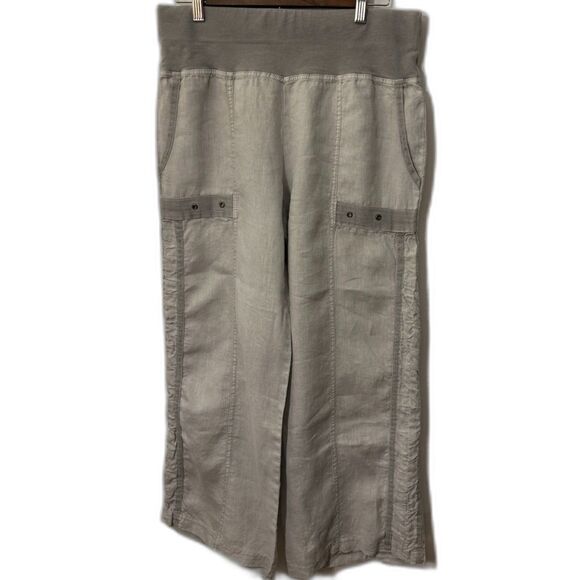 XCVI Pants - XCVI Linen Crop Pants M Gray Wide Leg Pull On Lightweight Casual Minimalist